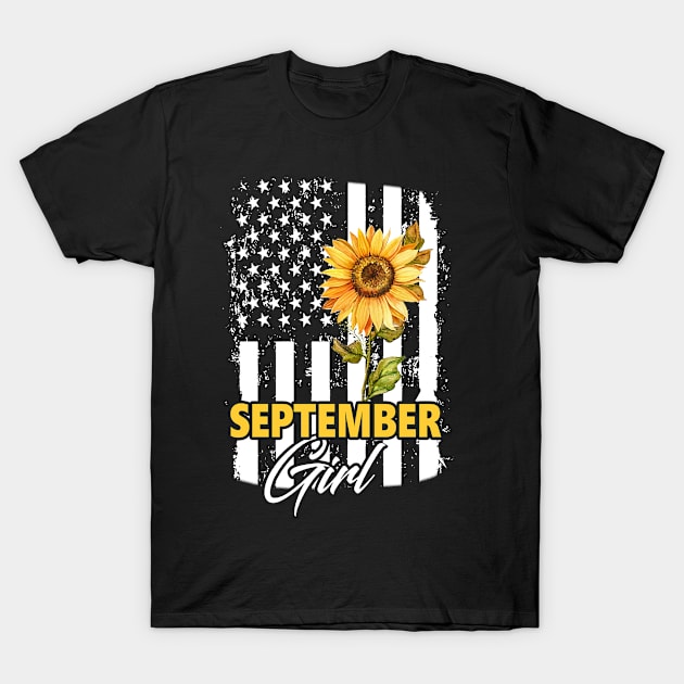 Flag Sunflower September Girl T-Shirt by Minkey